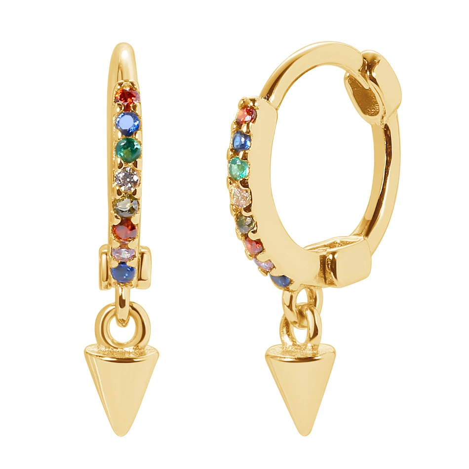 

fashion personalized 18k gold plated jewelry 925 sterling silver rainbow spike huggie hoop earrings