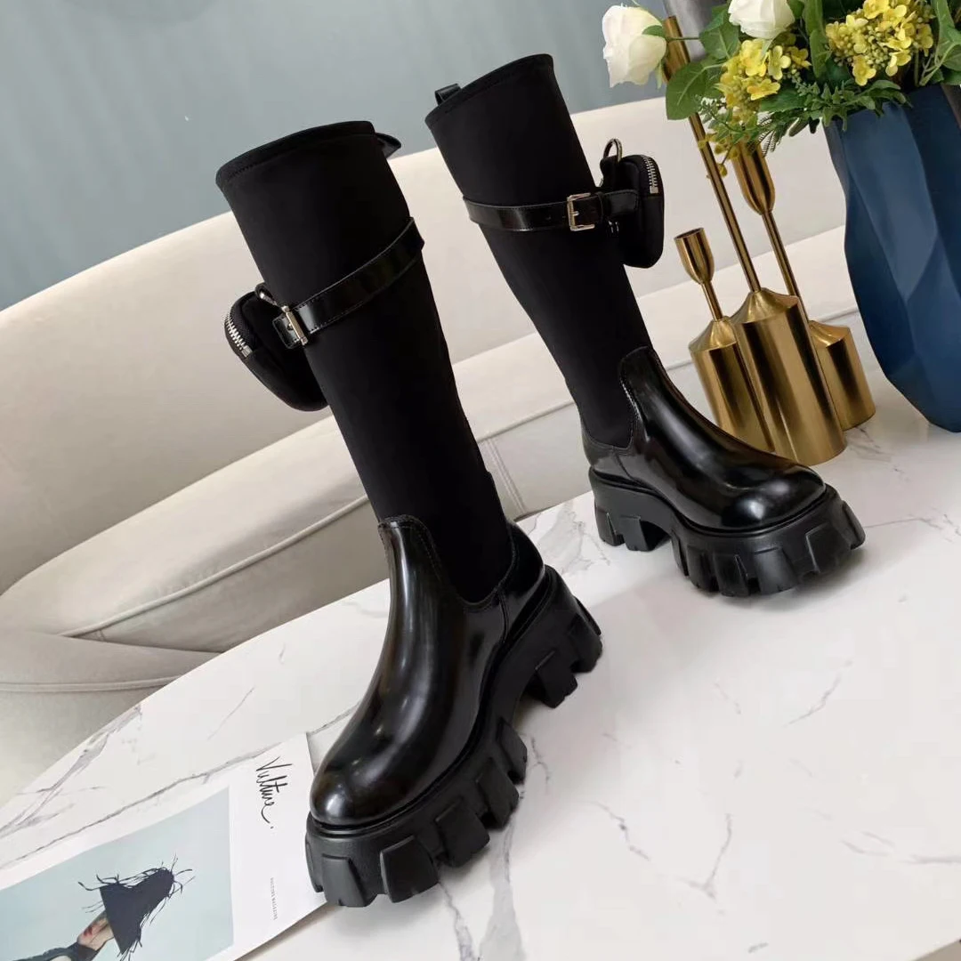 

china manufacturer waterproof fashion Cowhide women fashion rubber high boots, Black