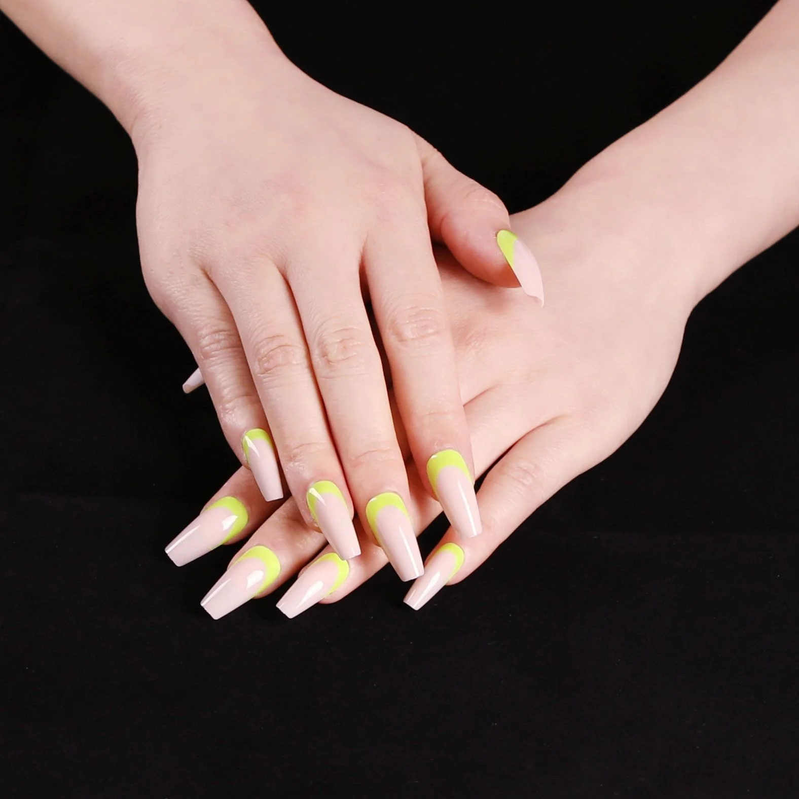 

24 pieces Long ballet anti-French fluorescent yellow nails coffin false nails