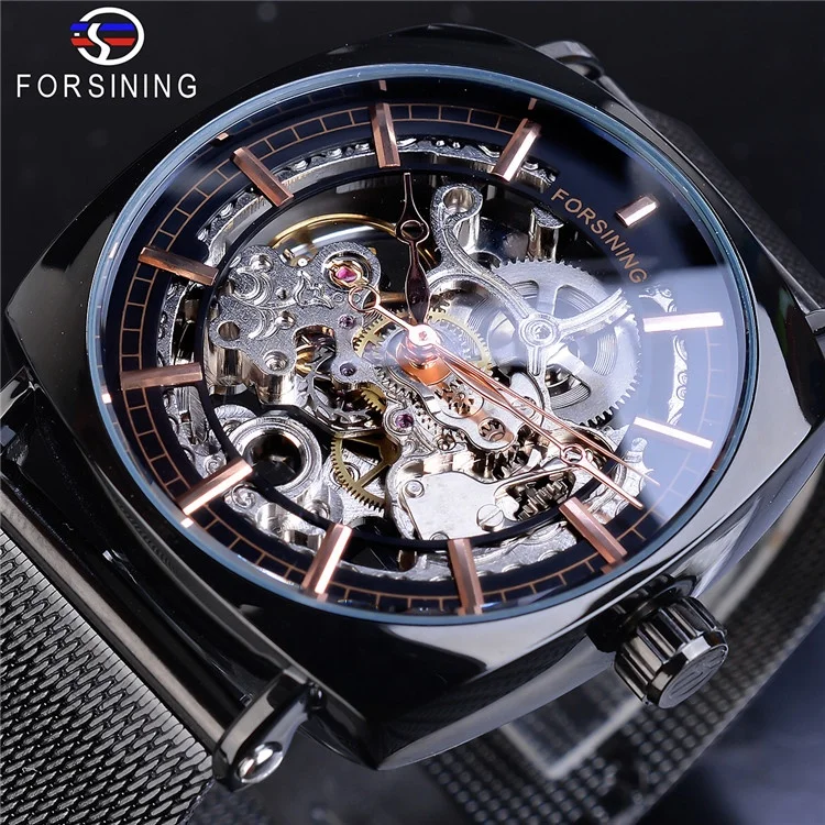 

Forsining gmt1076 Black Genuine Leather Fashion Royal Luxury Gold Clock Transparent Skeleton Men Automatic Mechanical Watches
