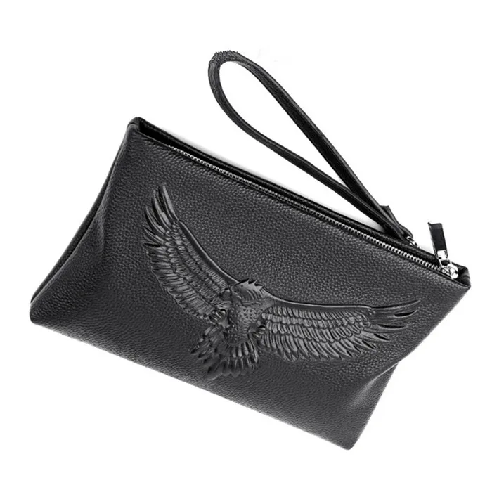 

VICUNA POLO Wholesale Business Style Genuine Leather Clutch Bag for Men Fashion Embossing Eagle Black Envelope Clutch Bag