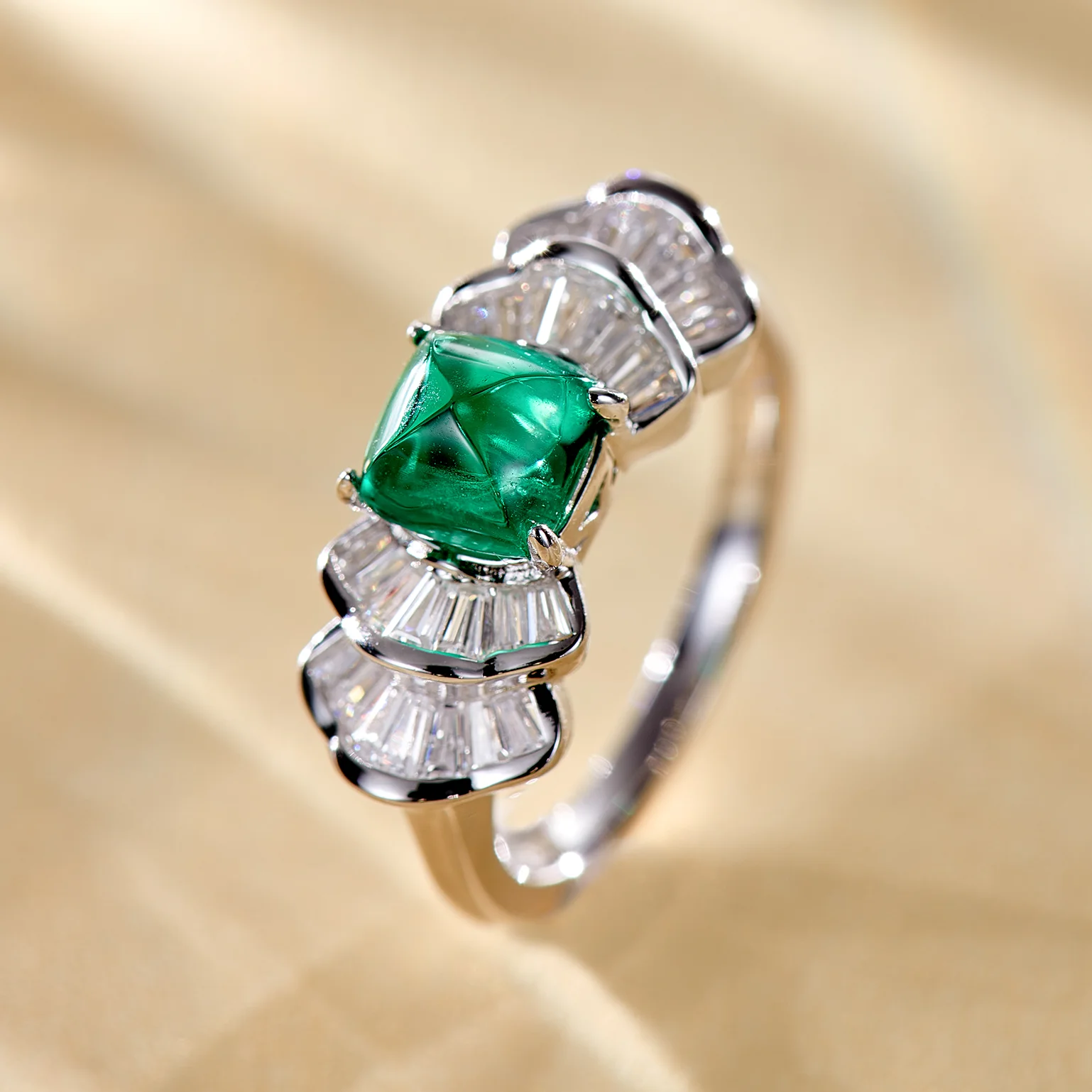 

Classic gold plated 925 sterling silver ring noble elegant emerald rings