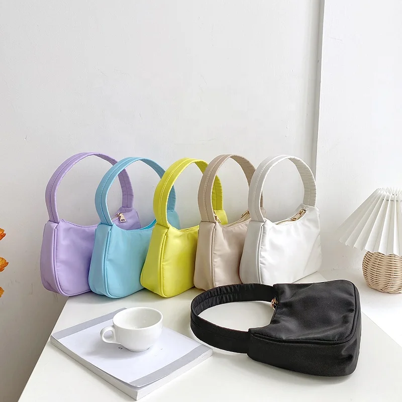

2023 Summer Korean Bags New Female Pure Simple Handbag Lady Small Shoulder Bags Fashion Nylon Candy Color Armpit Bag
