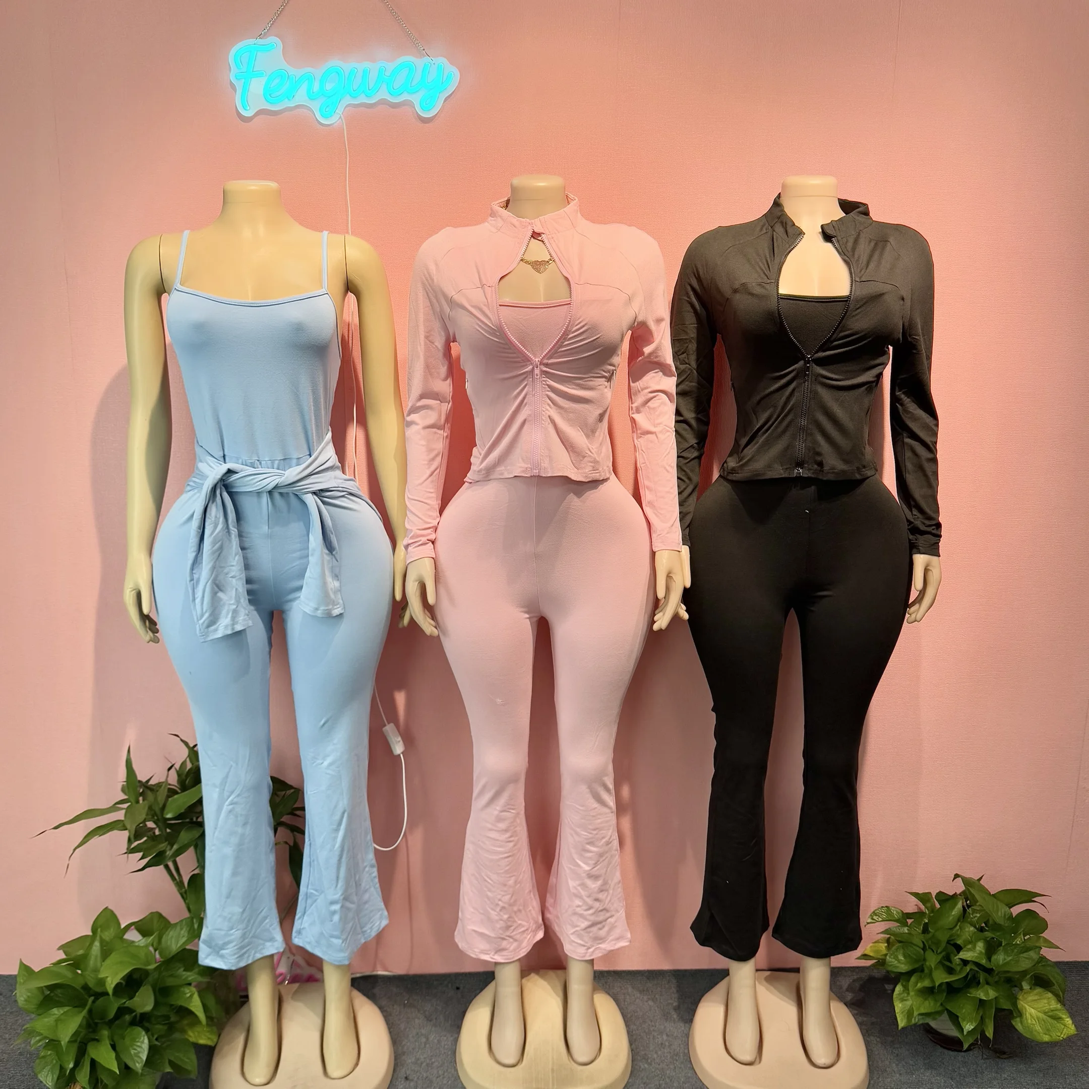2025 Fall Winter Women Clothes Set Solid Plain Pocket Zipper Coat +Jumpsuit Casual Women 2 Pieces Sets
