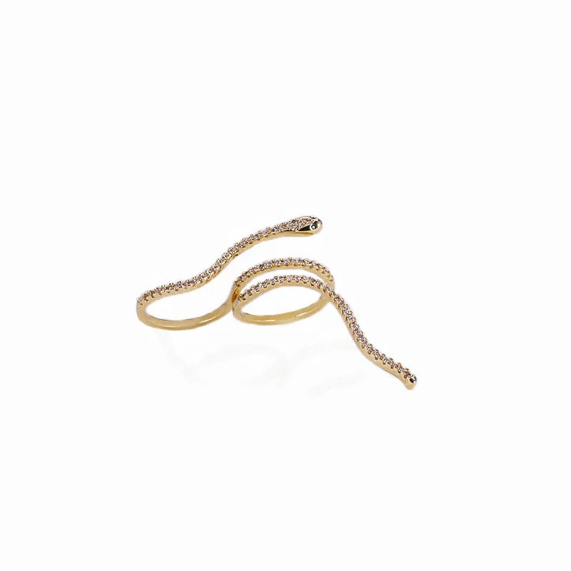 

Trendy Full Rhinestone Snake Shaped Finger Ring Creative Design Metal Texture Adjustable Ring Women Fashion Jewelry 2021