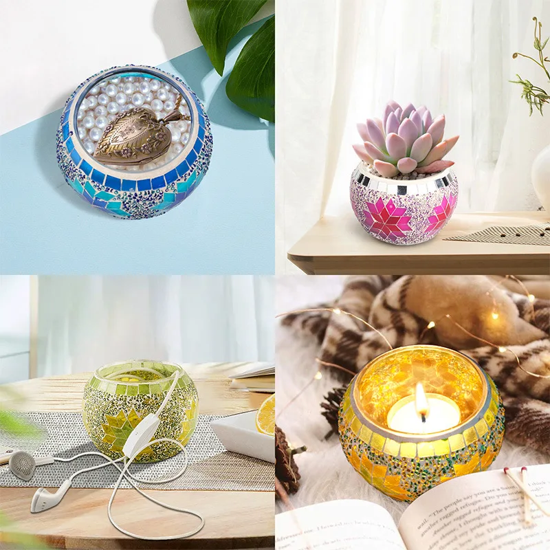 4.4 Oz Handmade Mosaic Design Natural Portable Travel Soy Wax Scented Candles Gift Set for Stress Relief and Aromatherapy 