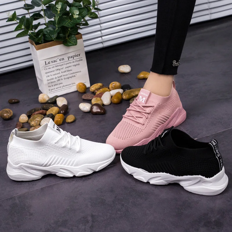 

3 color Women's sneakers breathable socks sports shoes F20, White,black,pink