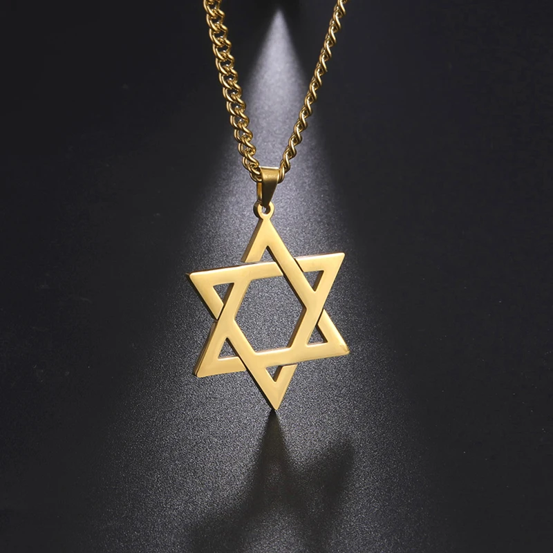 

Vintage New Simple Judaism Star of David Pendants Necklace Stainless Steel Gold Plated Jewish Jewelry Gift For Women Men, Steel color, gold