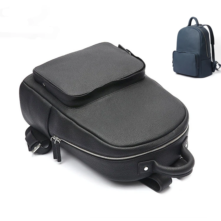 

Hot sale men leather backpack genuine leather business laptop bag top cowhide leather travel picnic backpack for boys., Black, blue and custom