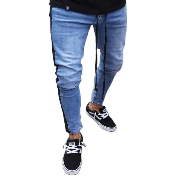 

Europe and America small leg zipper jeans men's fashion knee hole zipper small foot hole pop up JEANS New Style