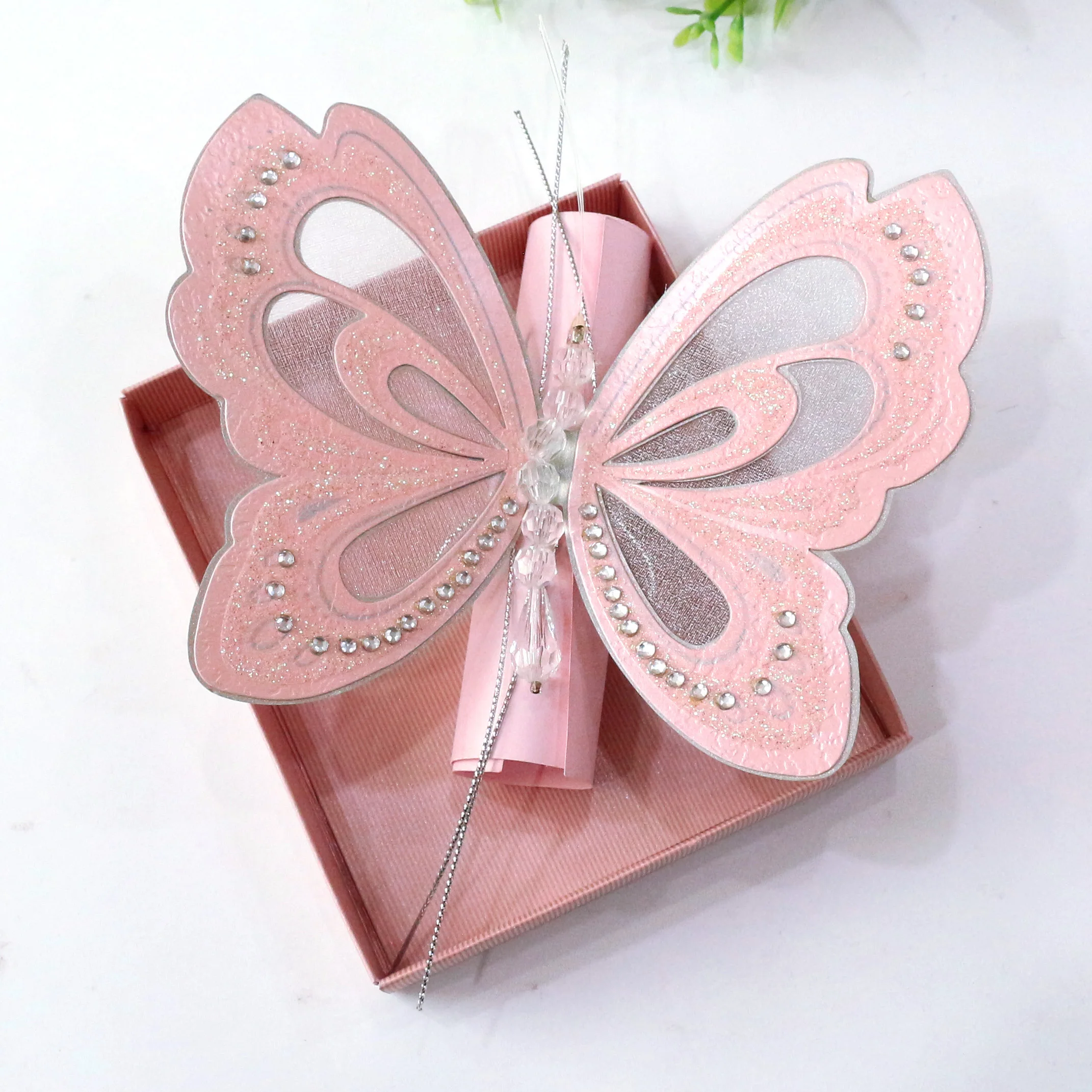 

Handmade Extravagant 3D Butterfly Scroll Wedding Invitations with A Box and custom box design birthday invitation cards