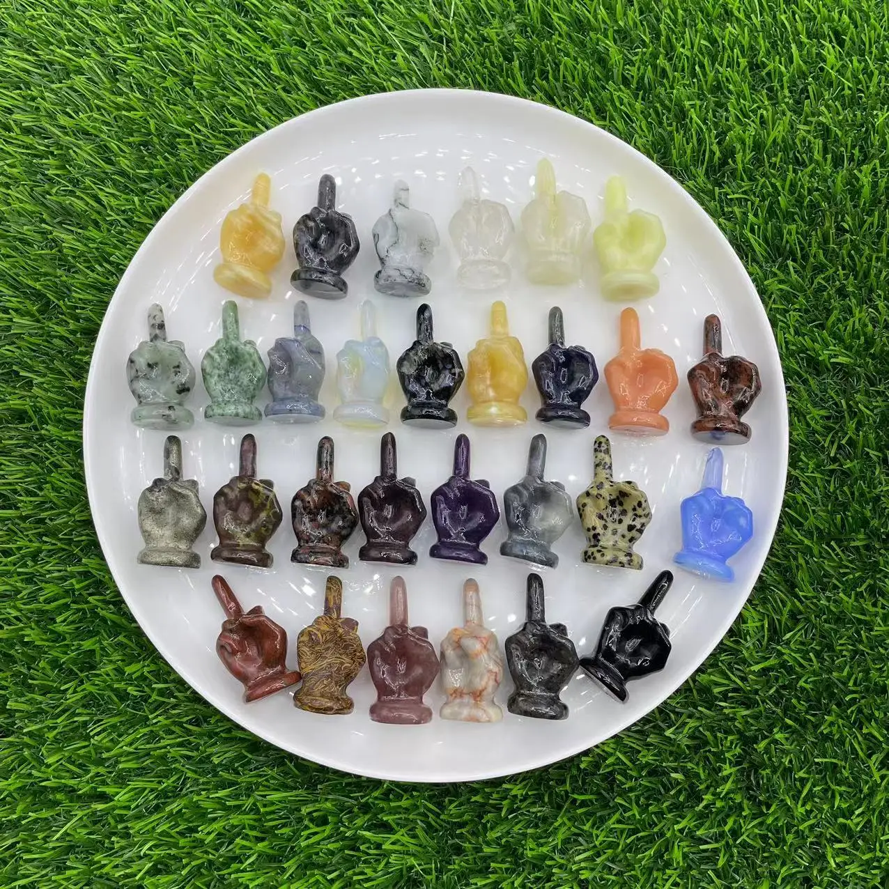 

2inch Finger Carving Statue Natural Crystal Stone Folk Crafts Hand carved multi stones crystal Middle Finger healing stones