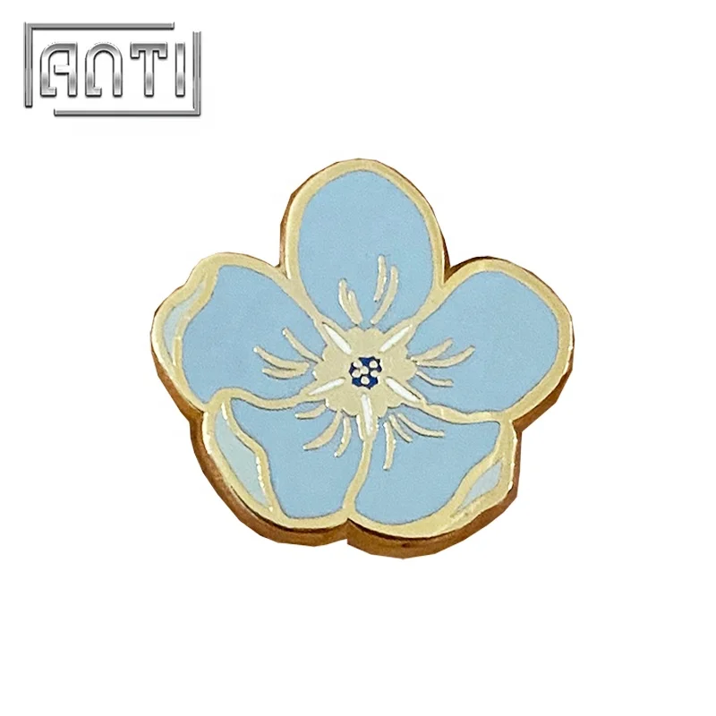 

Wholesale manufacturer beauty light blue flower hard enamel zinc alloy lapel pin, Patone color