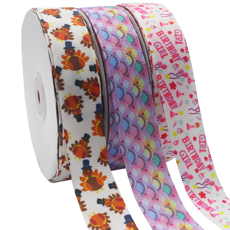 

CHENMEI RIBBON Wholesale custom 1" Thermally sublimated ostrich pattern Grosgrain ribbon, Custom colors