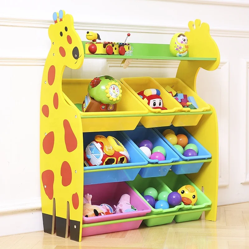 

Giraffe Childrens Wooden Small Toys Organizers And Storage Case Shelf Rack With Bins Kids, Picture shown or customized