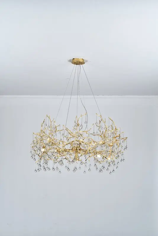 MEEROSEE Wholesale Price Popular Modern Brass Tree Branch Chandelier Clear Crystal Copper Round Hanging Light Fixture MD86196