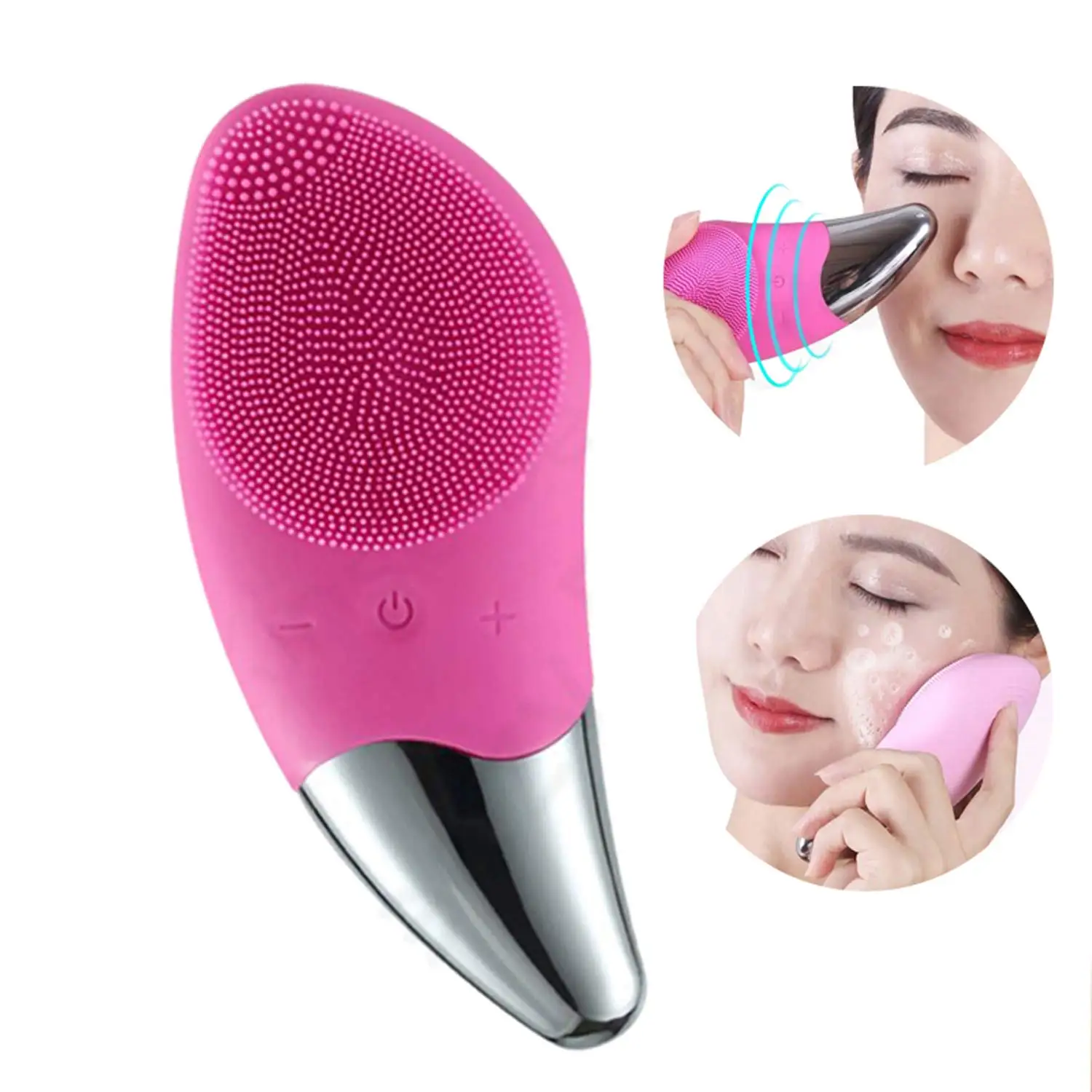 

Electric Facial Cleansing Brush Silicone Sonic Vibration Mini Cleanser Deep Pore Cleaning Skin Massage Face Brush, Pink/green/rose/blue