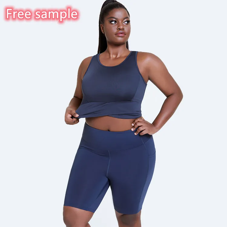 

Free Sample Custom Logo 1x-4x Womens Pants And tops Fitness runnung yoga gym two piece short sets plus size activewear