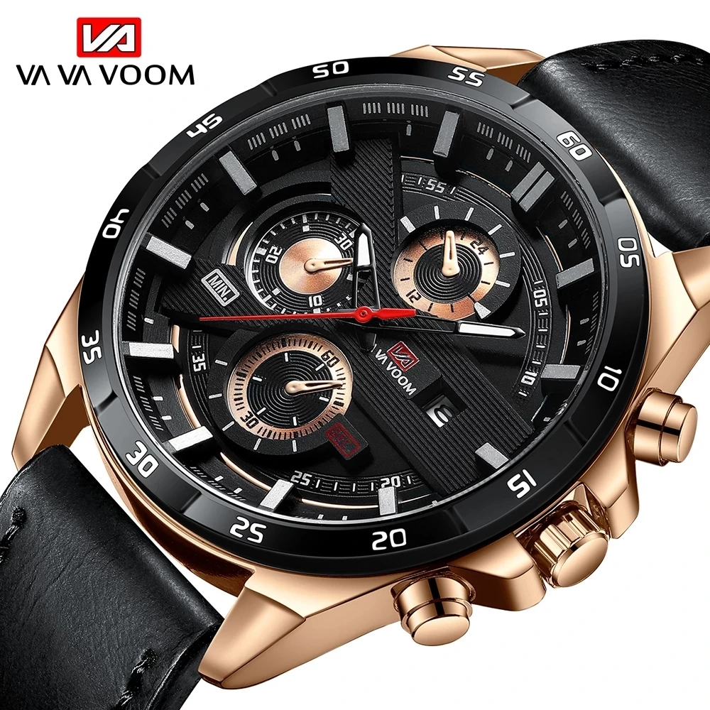 

VAVA VOOM 216 new arrival cheap mens Quartz wristwatch low cost Leather Strap Waterproof Casual Calendar Business Wrist Watch