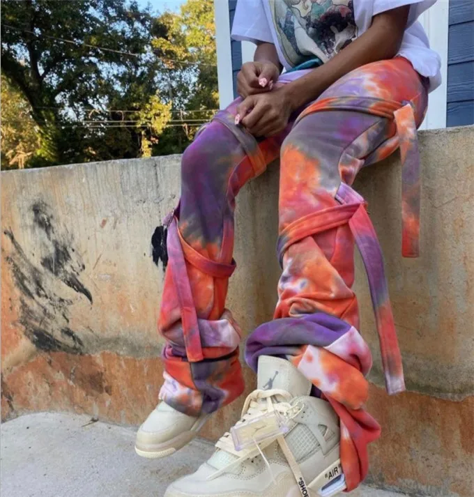 

Female Stacked Sweatpants Women Drawstring Streetwear Patchwork Colored Pants High Waist Pants Casual Trousers, As picture