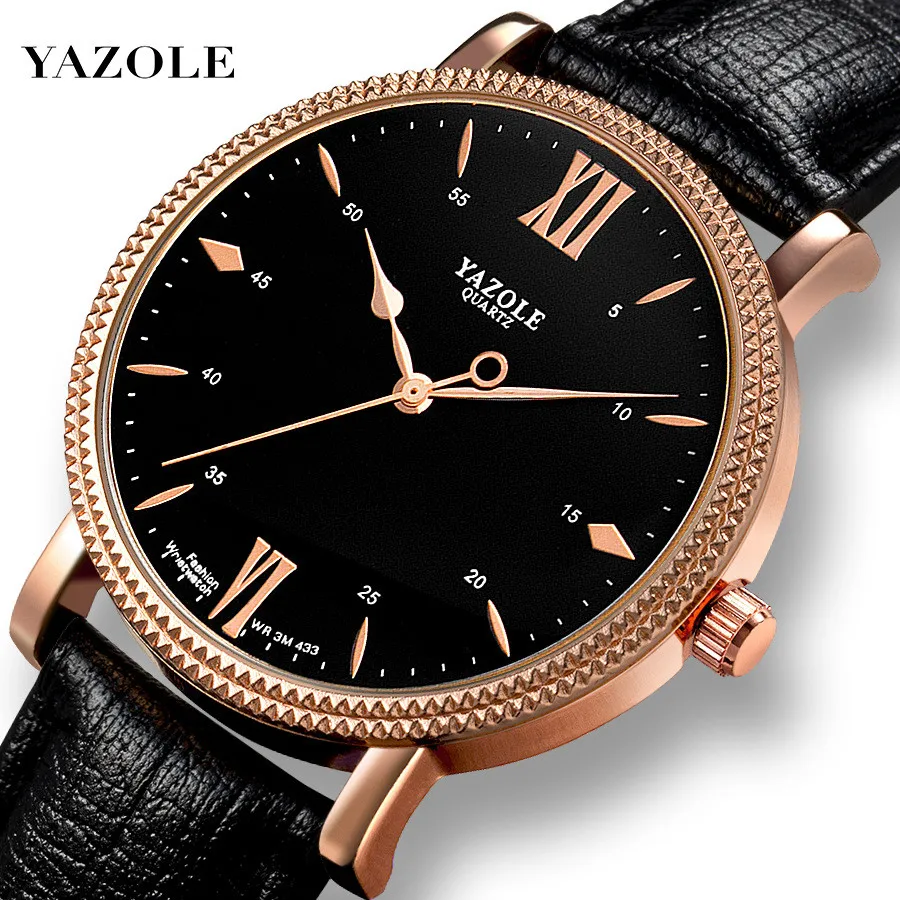 

Yazole 433 P NEW Top Brand Luxury Quartz Analog Wrist Watch Fashion mens watches Rose Gold Leather Relogio Masculino