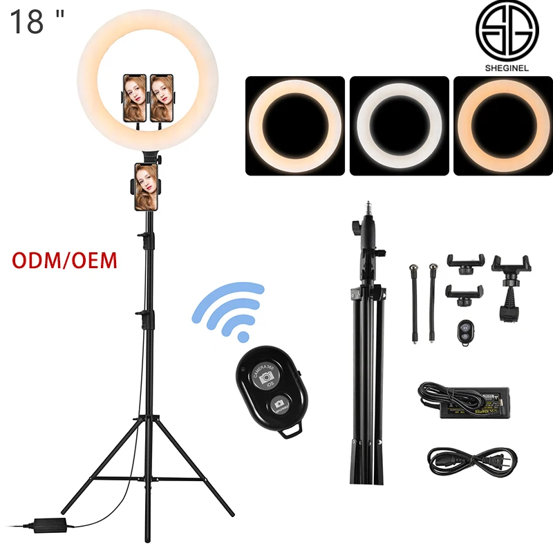 

Us Free Shipping Shenzhen SHEGINEL 18 Inch LED Video Light Dimmable Photography Light With Tripod Beauty Light Studio Photo Lamp, Black pink white