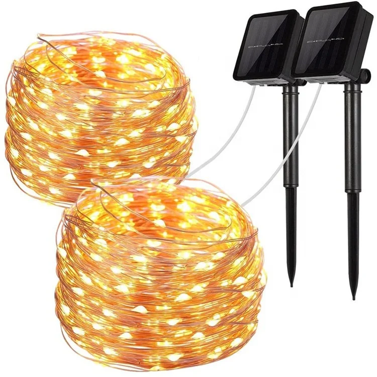 Factory 100 LED 33FT 8 Modes Copper Wire Light Solar Powered Fairy Lamp Waterproof Outdoor Starry String Lights for Gardens Pati