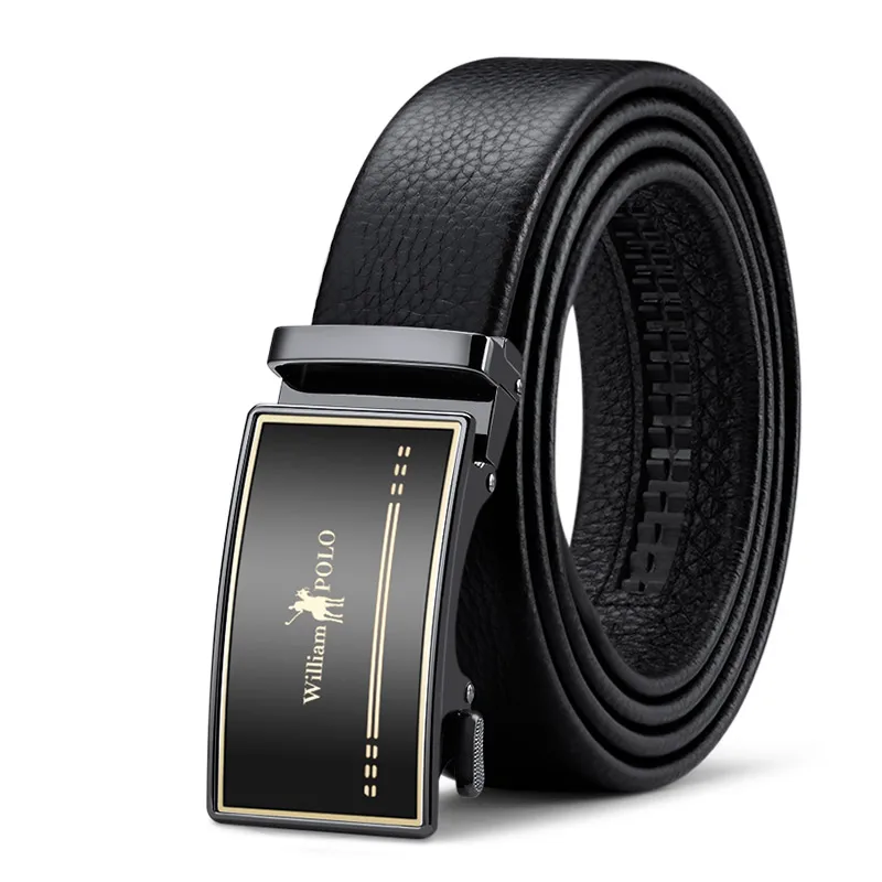 

WILLIAMPOLO Automatic Buckle Genuine Leather Belts for Men Accepted Custom Logo Silver Men's Cowhide Alloy Buckle Belt Cow Hide