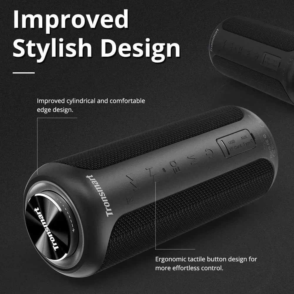 For Tronsmart T6 Plus Portable BT Speaker 40W Portable Speaker Column Deep Bass IPX6 Waterproof Power Bank - ANKUX.COM