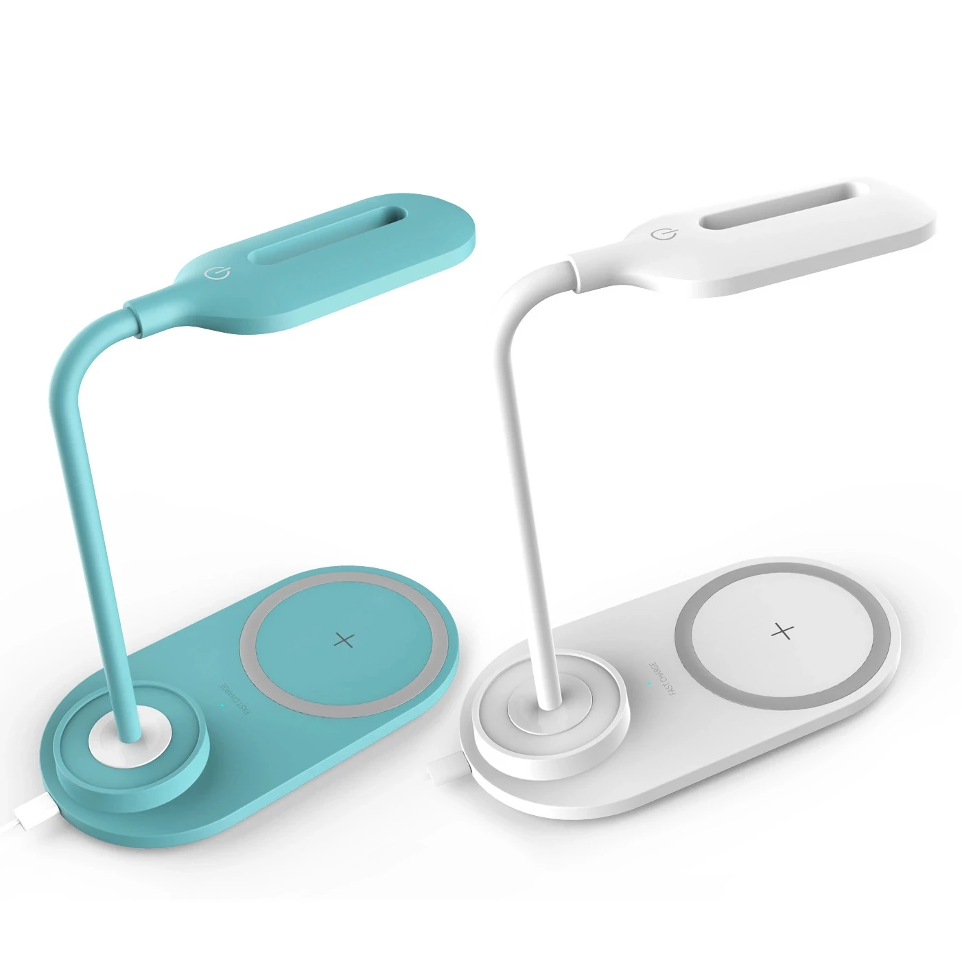 

10w fast wireless charger table lamp 2in1 multi-function home lighting wireless charger stand qi wireless phone chargers, White blue