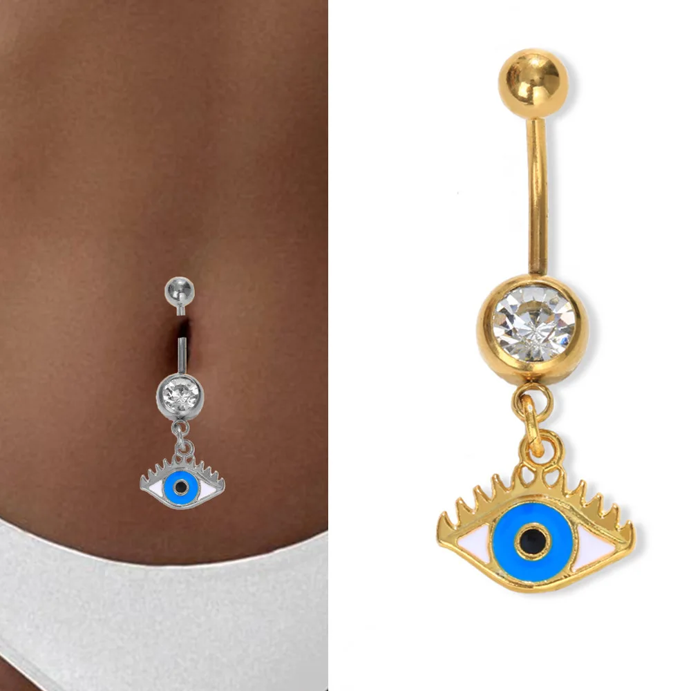 

European Best Selling Gold Navel Ring Belly Button Personality Zircon Evil Eyes Navel Belly Rings Non Piercing Jewelry