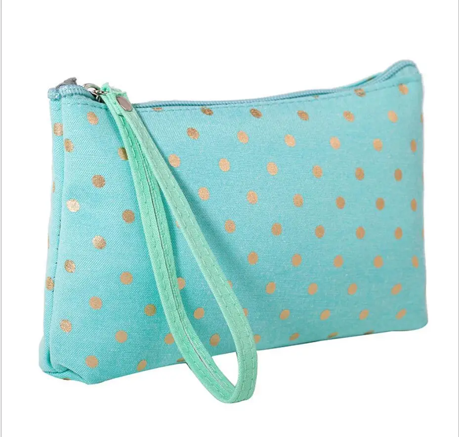 

Cute small canvas dot printed custom logo cosmetic bag whosale, 5 colors can choose
