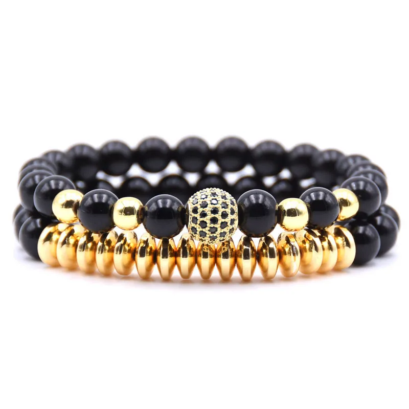 

Men Women 8mm Lava Rock Stone Beaded Bracelet Set 2 Pieces Cross Designer Elastic Natural Stone Yoga Beads Bracelet Bangle, Black color