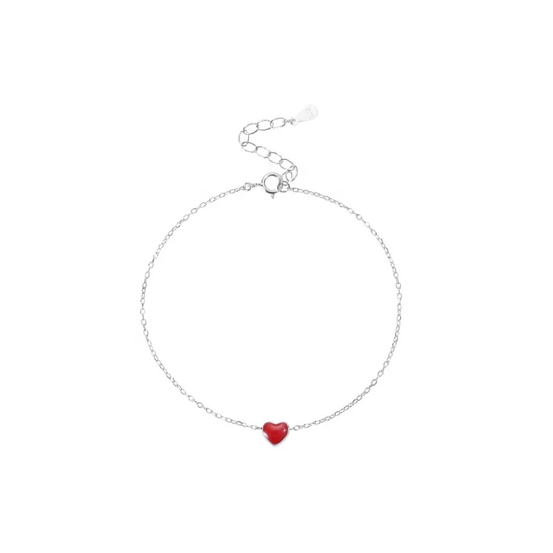 

Chinese Wholesale Jewellery Red Epoxy Fashion Women Fine Jewelry 925 Sterling Silver Bracelet Heart