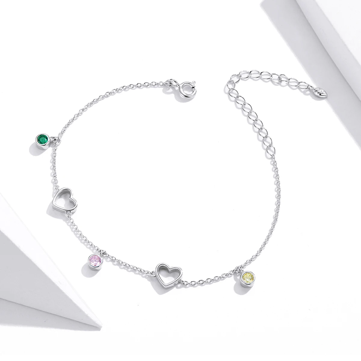 

Customized Fine Jewelry 925 Sterling Silver Colorful Tiny Heart Cz Chain Bracelet Women