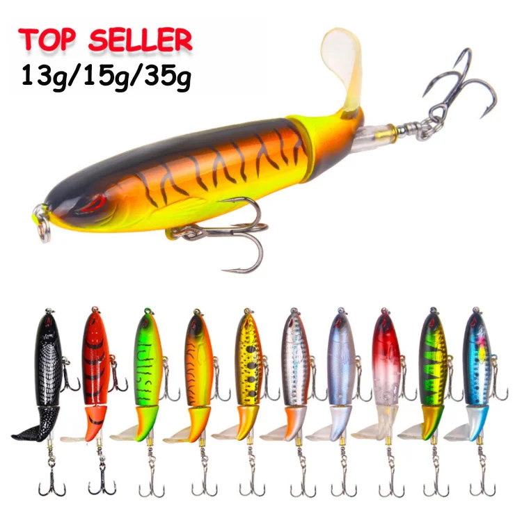 

Top Seller Fishing Lure Whopper Popper w/ Floating Roratable Tail Topwater Bait Freshwater Saltwater Lures for Carp Bass Pike, 10 colors