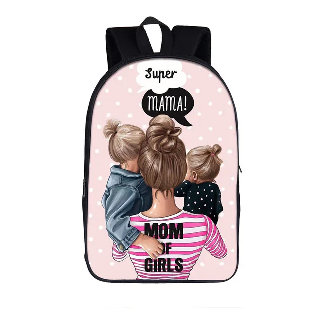 

Super Mom Cartoon Girls Sublimation Printed Fashion Daily Bag School Backpack 16 Inches School Knapsack for Kids Bookbags, Black with graphic prints