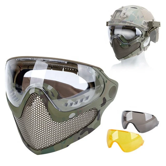 

Tactical Mask Tracer Airsoft Mask Impact Resistant Matching FAST Helmet Steel Mesh Eye Protection Goggles for Airsoft Paintball, Black\ od\ tan\gray\camo-black\camo-green