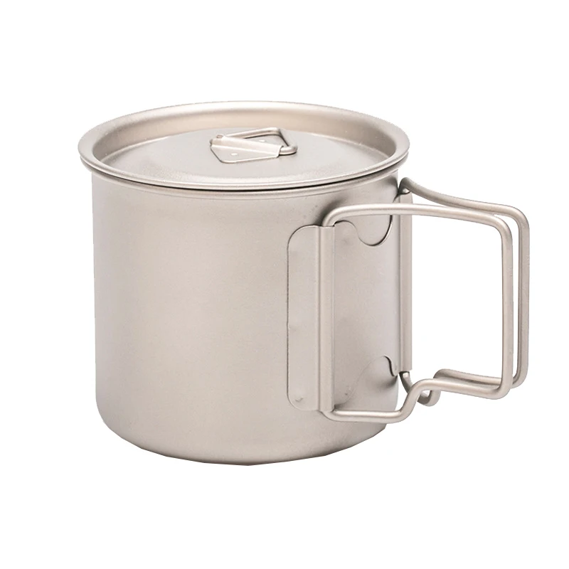 

factory price 400ml Titanium cup titanium mug titanium coffce cup with cover and foldable handlebar, Silver