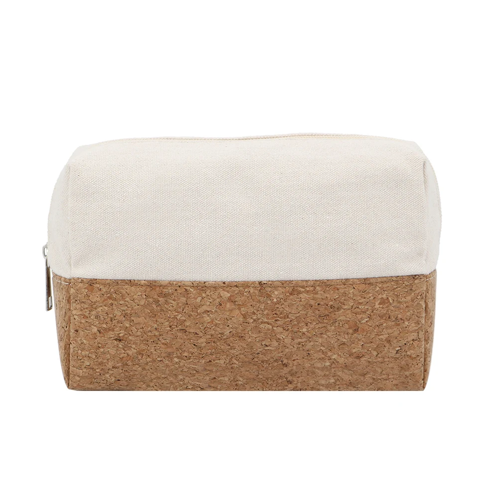 

2021 New Fashion Style Cotton Canvas Cork Toiletry Cosmetic Bag Case Customized Logo Makeup Organizer Zipper Pouch Bag, Natural, customizable