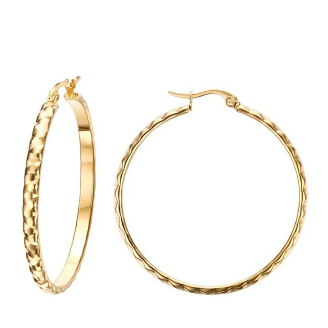 

ERJSF00117 14K Gold Plated 42MM Womens Big Circle Princess Cut Surgical Steel Hoop Earrings
