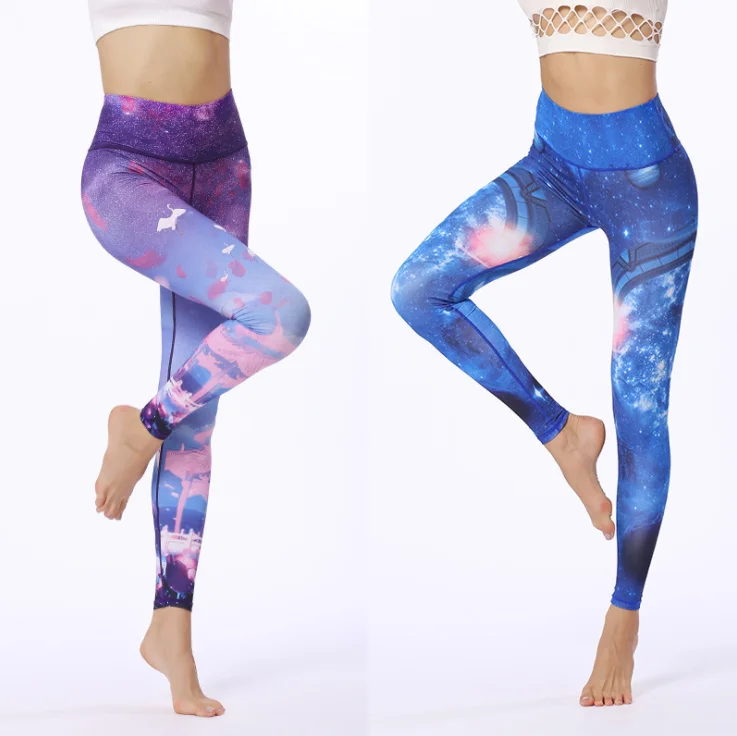 
Printed Ankle Length High Waist Polyester Yoga Leggings for Women 