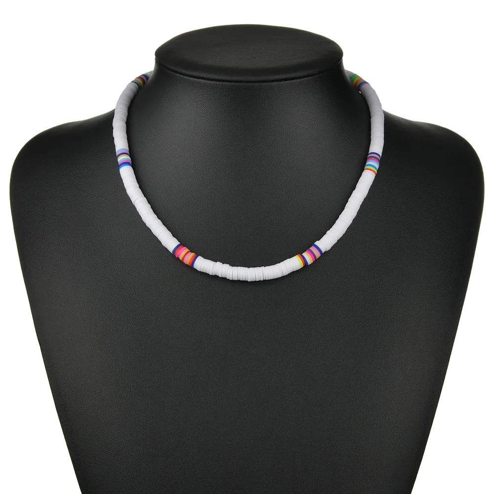 

New arrival Bohemian Short Necklace Handmade wafer 6mm Colorful clay necklace Clavicle chain for women