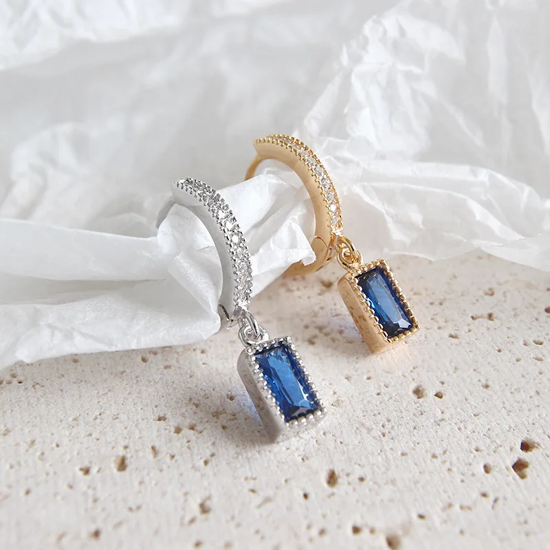 

Sailing Jewelry Chic Cute Dainty Jewelry Valentine Day Birthday S925 Silver Square Zircon Earrings CZ Pendant Hoop Earring