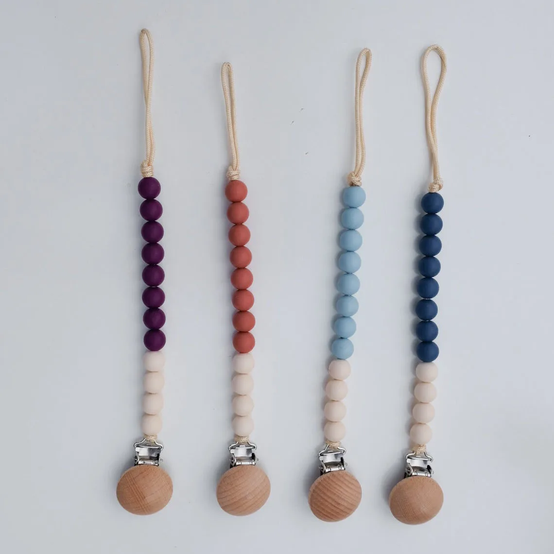 

Diy Colorful Silicone Beads Infant Teething Feeding Wooden Soother Clip Chain