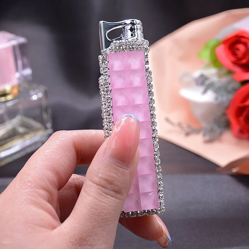 

Hand-set diamond inflatable lighter Adjustable Blue Flame Butane gas Cigarette lighter for Women, 12 colors