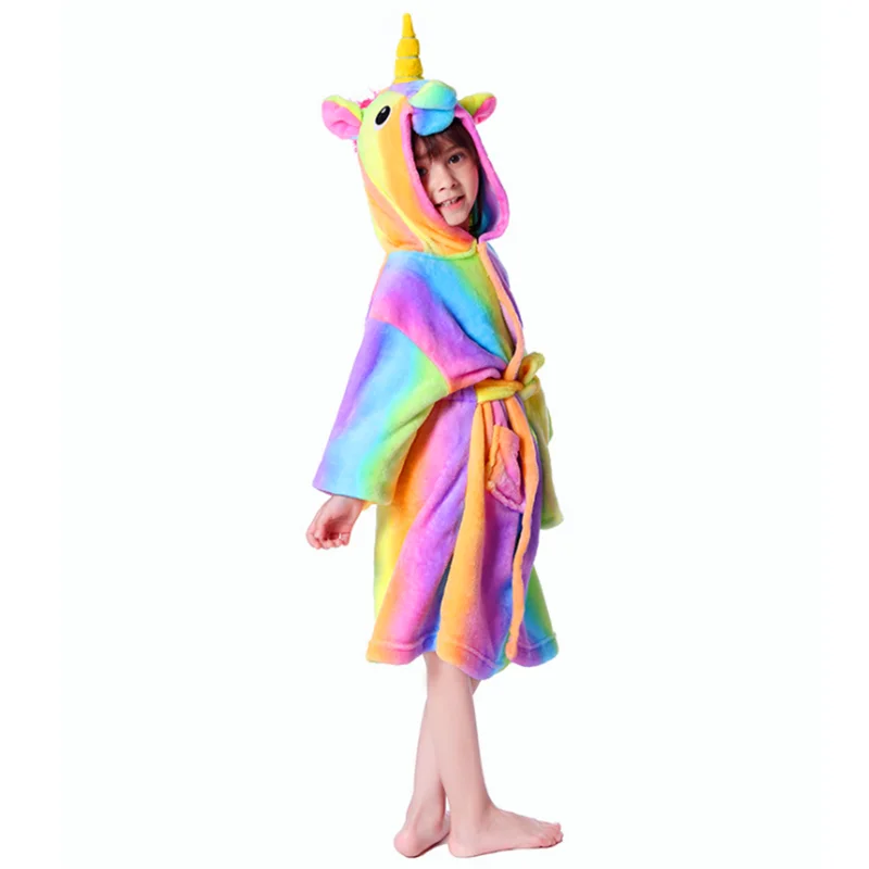 LANTOP Unicorn Bathrobe Kid Flannel Hooded Robe Soft All Seasons Sleepwear Unisex Loungewear Gift 