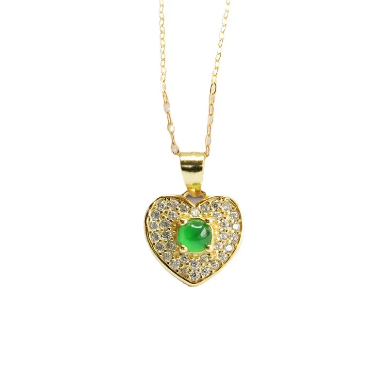 

S925 Silver Inlay Natural Emerald Pendant Ice-Like Emperor Green Love Necklace Factory Wholesale FC3041404