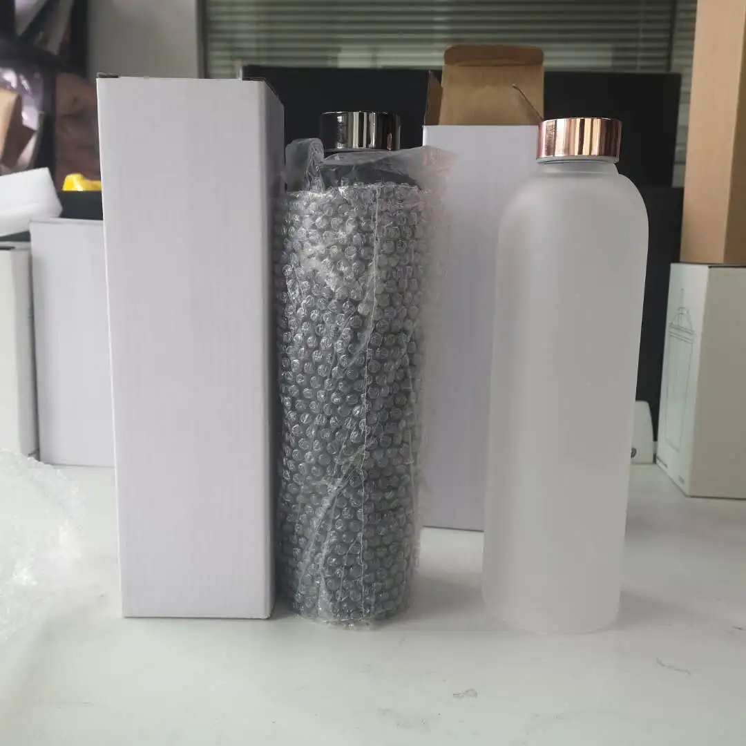 

Factory wholesale low price 1000ml 32 oz motivational frosted glass water bottles, Matt