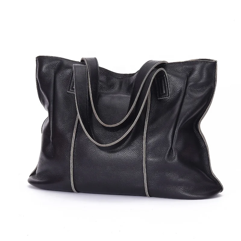 

TS8071 2019 new products High quality 45cm big handbags genuine leather shoulder bags solid color tote bags for lady